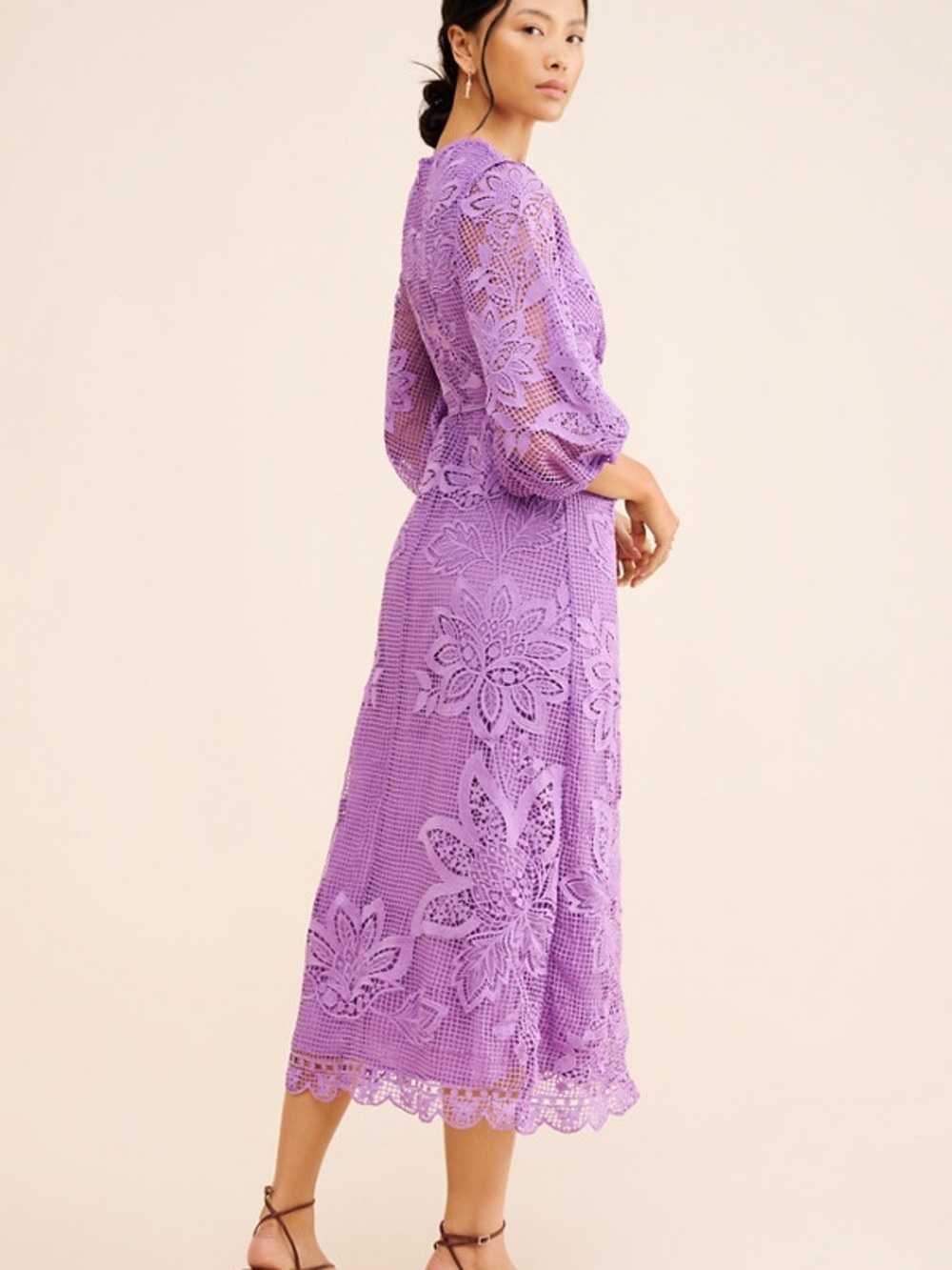FARM Rio Lavender purple Floral Crochet Maxi Dress with Side Cutout medium m - Picture 2 of 13
